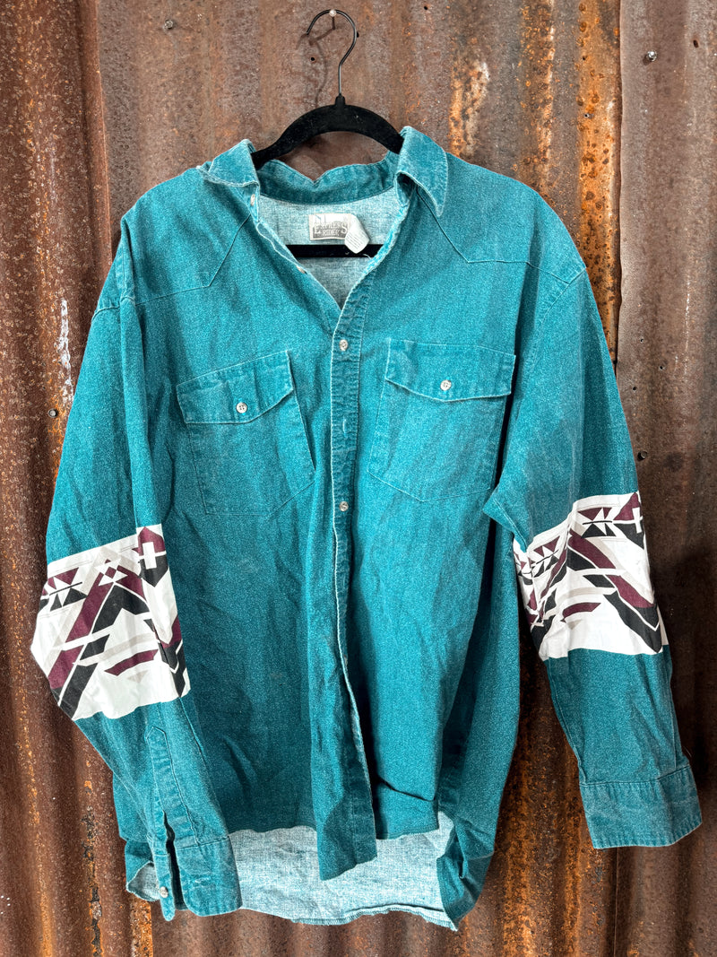 Turquoise Aztec Button Up-XL