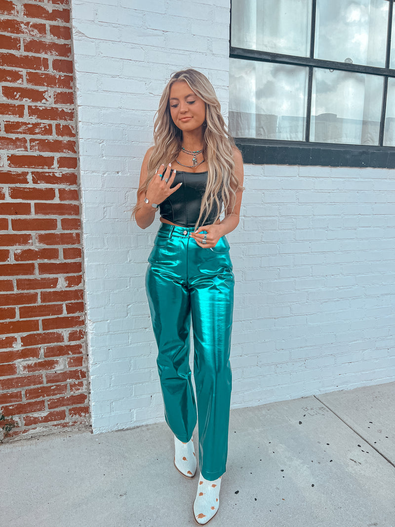 Turquoise Metallic Pants